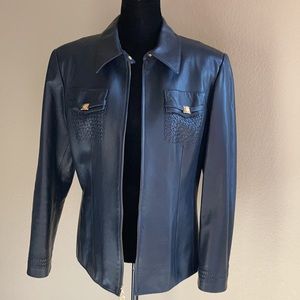 St. John Navy Leather Jacket